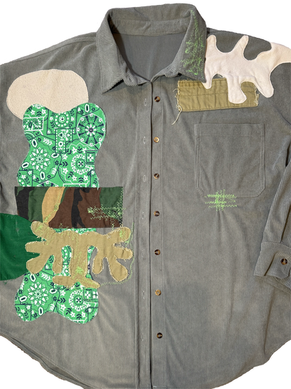 OVERSIZED DARK SAGE CORDUROY BUTTON DOWN