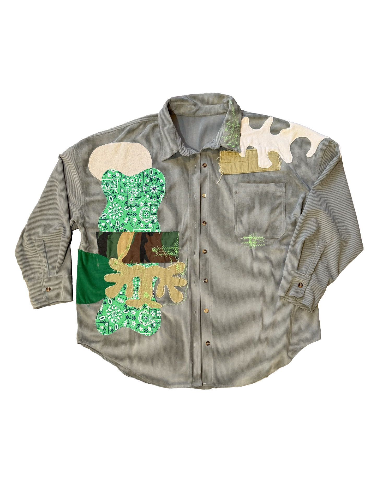 OVERSIZED DARK SAGE CORDUROY BUTTON DOWN